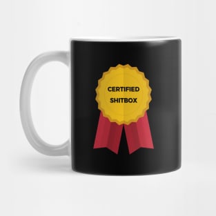 Certified Shitbox - Golden Label With Red Ribbons And Black Text Design Mug